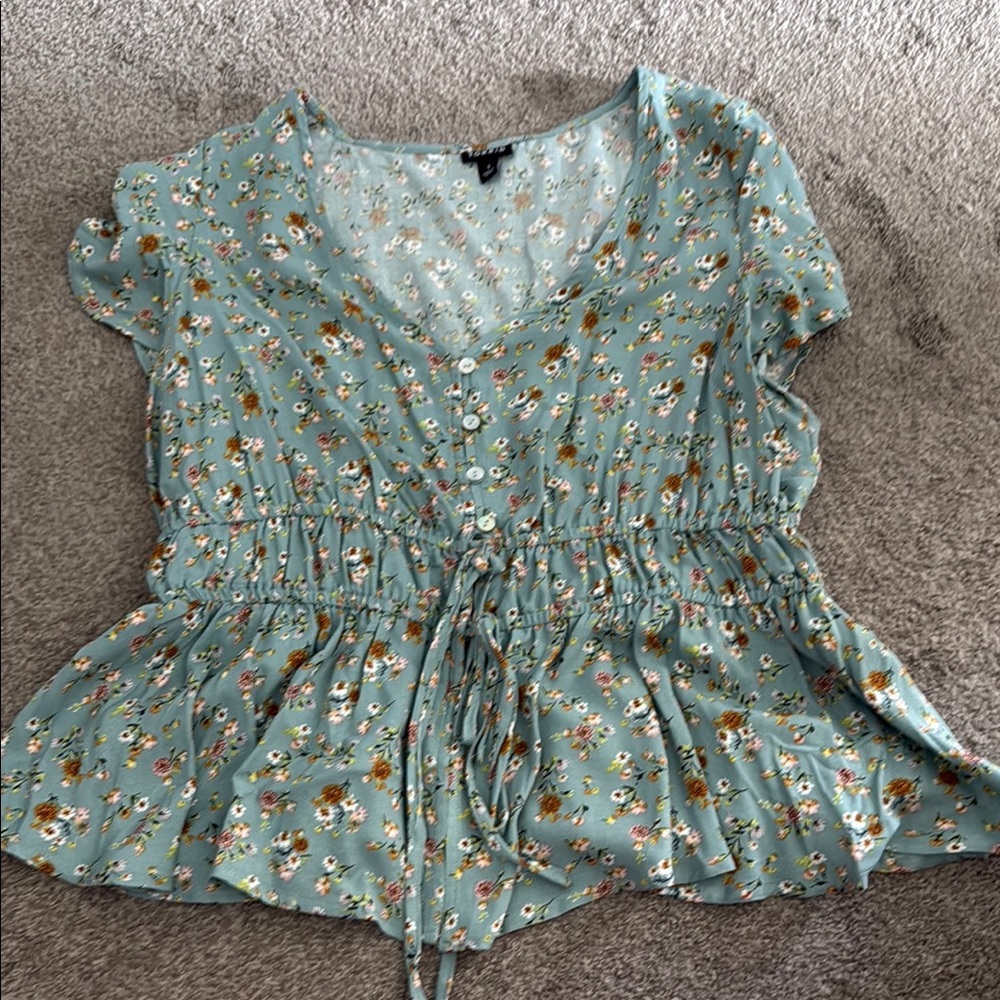 Torrid Green Smocked Peplum Blouse size 1